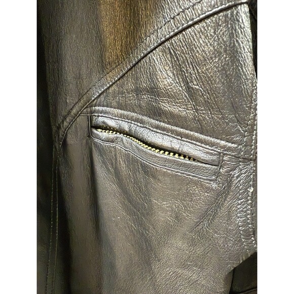 MEN'S SERGE PLATINI Short Trench Leather Coat Size Medium Vtg W Belt - Picture 4 of 13